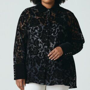 VTG Women 22W Velvet Burnout Black See Through Sheer Floral Whimsigoth Witchy‎